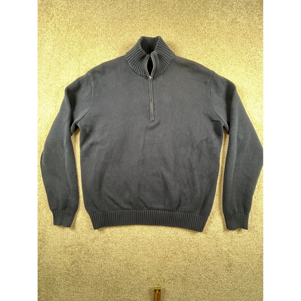 Brandy Melville Mens Quarter Zip Sweater Navy Blue MH473 Ribbed Knit Pullover